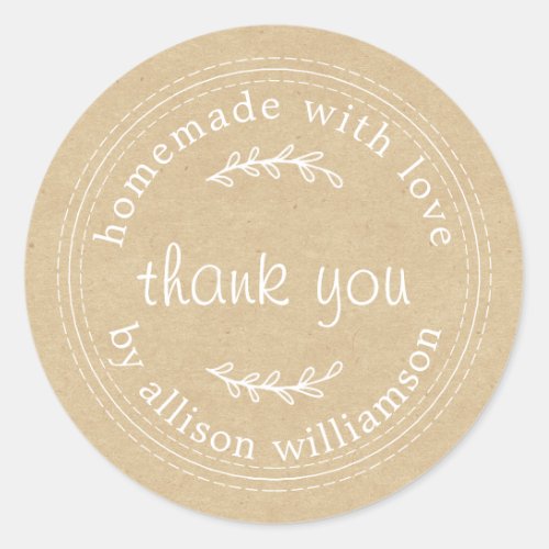 Rustic Homemade With Love Kraft Paper Thank You Classic Round Sticker