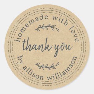 Rustic Homemade With Love Kraft Paper Thank You Classic Round Sticker