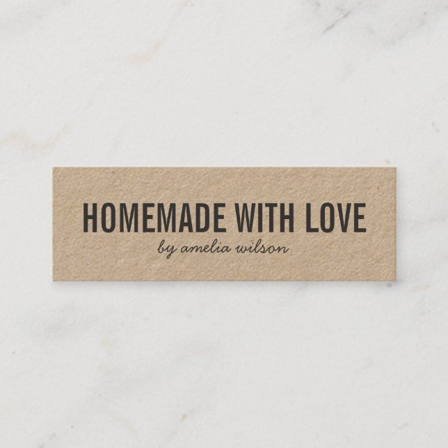 Rustic Homemade with Love Kraft Social Media Mini Business Card (Front)