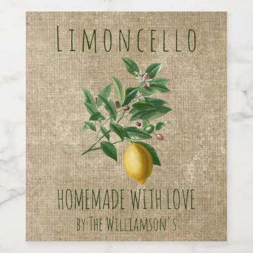 Rustic Homemade with Love Limoncello Wine Label