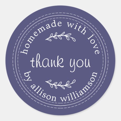 Rustic Homemade With Love Navy Blue Thank You Classic Round Sticker
