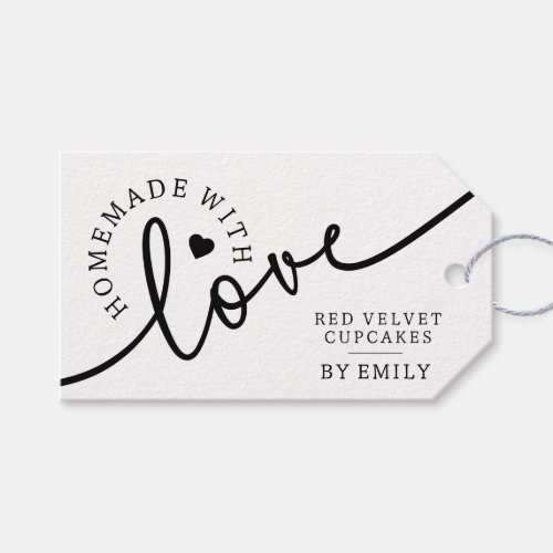 Rustic Homemade with Love Script Heart Baked Goods Gift Tags