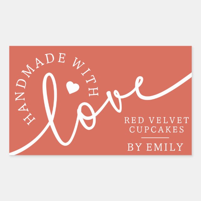Rustic Homemade with Love Script Heart Baked Goods Rectangular Sticker (Front)