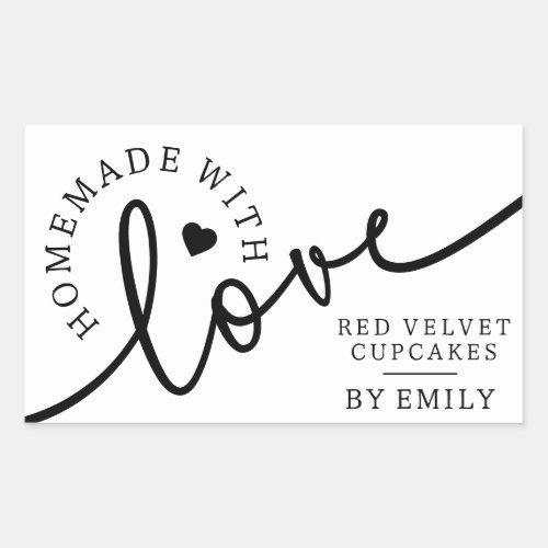 Rustic Homemade with Love Script Heart Baked Goods Rectangular Sticker