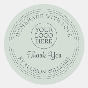 Rustic Homemade With Love Thank You Logo Green Classic Round Sticker