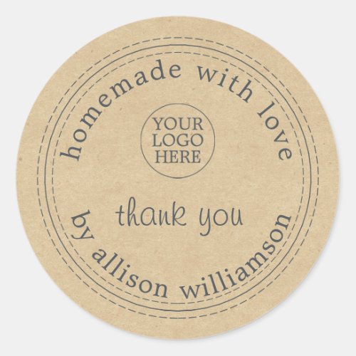 Rustic Homemade Your Logo Thank You Kraft Paper Cl Classic Round Sticker