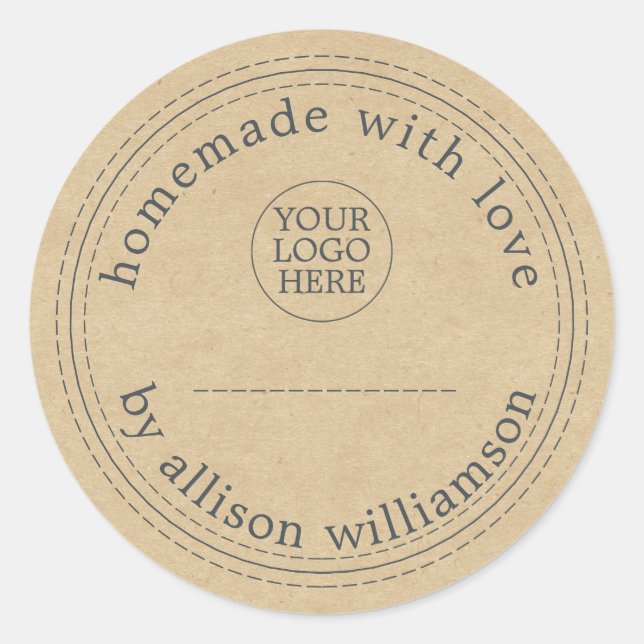 Rustic Homemade Your Logo Write On Kraft Paper Classic Round Sticker (Front)
