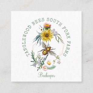 Rustic Honey Bee Apiary Dandelion Floral  Square Business Card
