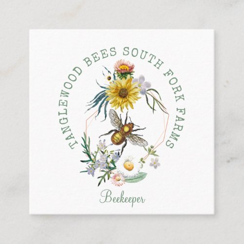 Rustic Honey Bee Apiary Dandelion Floral  Square Square Business Card