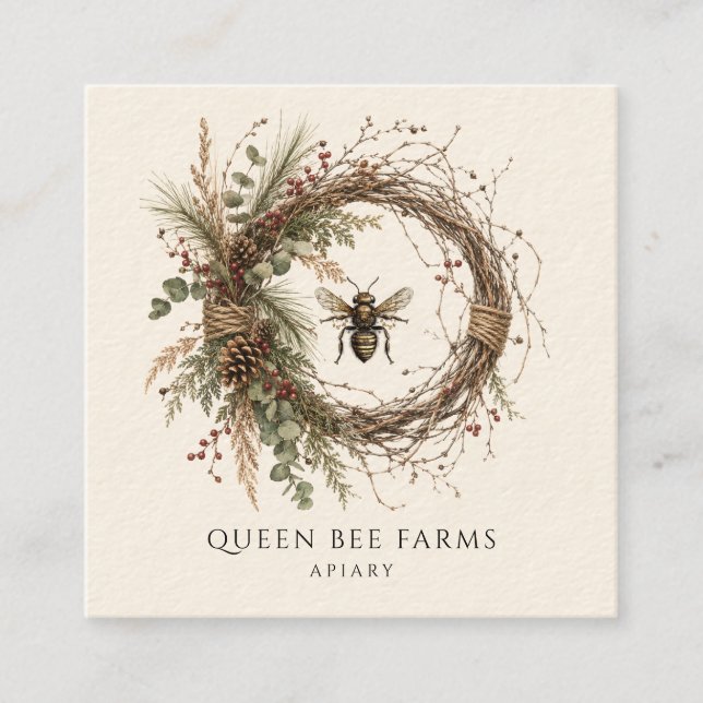 Rustic Honey Bee Apiary Square Business Card (Front)