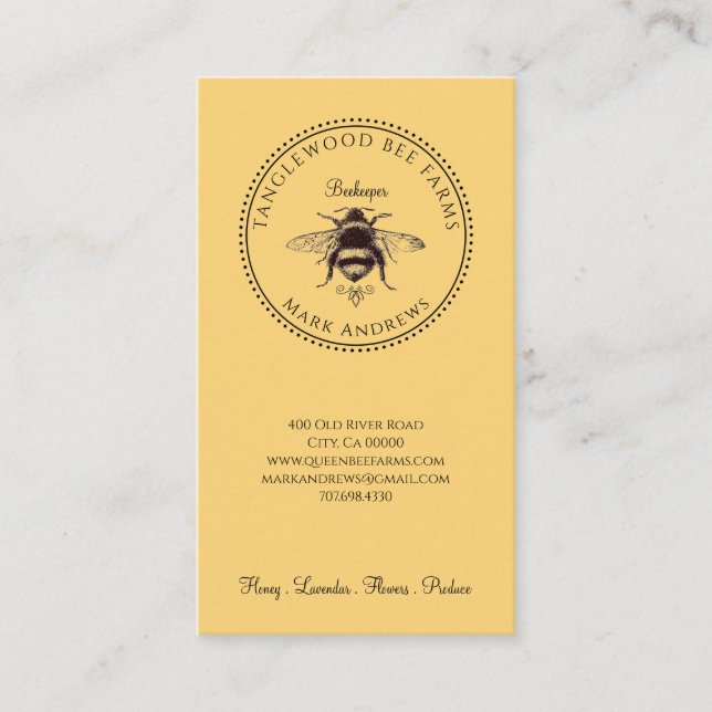 Rustic Honey Bee Beekeeper Apiary Business Card (Front)