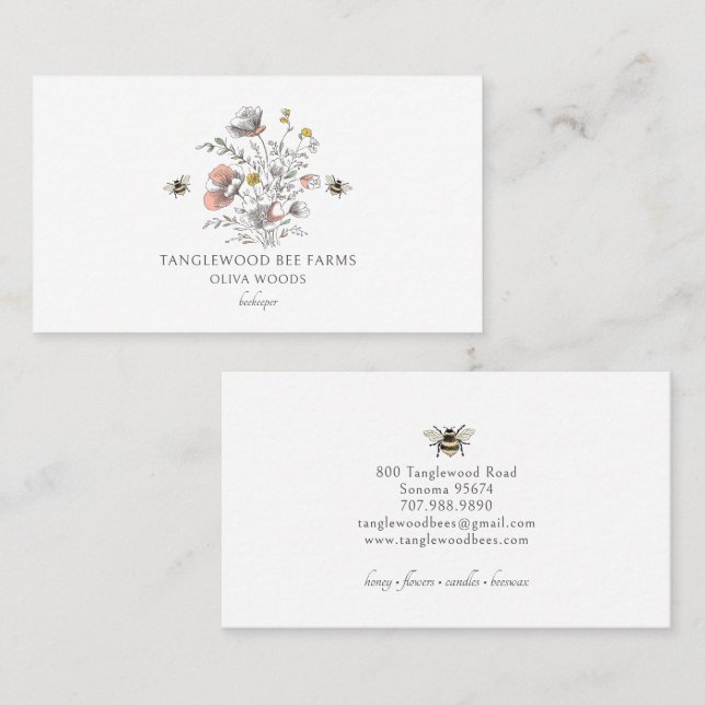 Rustic Honey Bee Florals Apiary Beekeeper Honey Business Card (Front/Back)