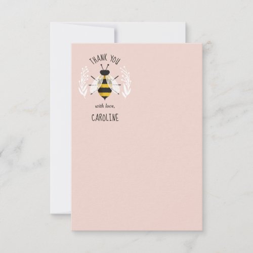 Rustic Honey Bee Pink Flat Thank You Note Card