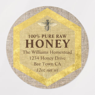 Rustic Honey Jar Label Honey Bee & Apiary Name