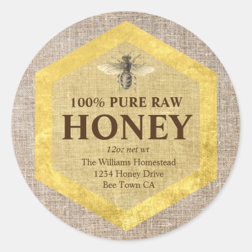 Rustic Honey Jar Label Honey Bee  Apiary Name