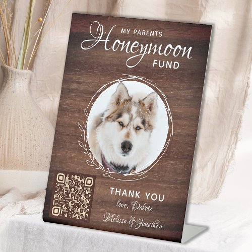 Rustic Honeymoon Fund Custom Dog Photo Pet Wedding Pedestal Sign