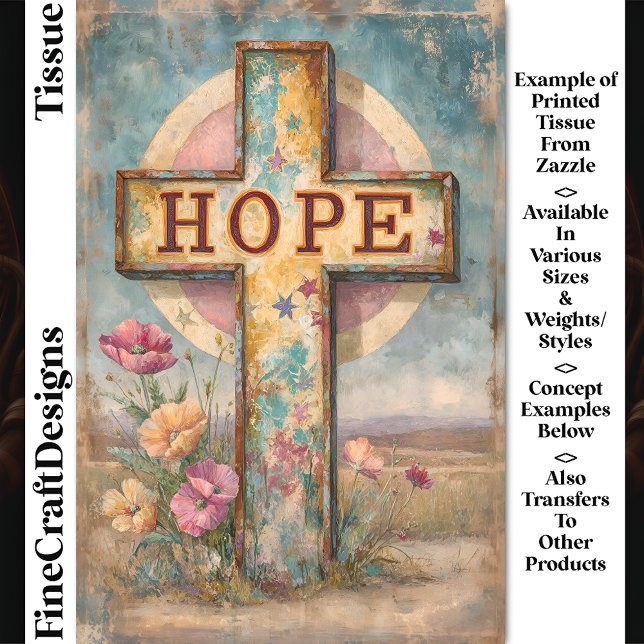 Rustic “HOPE” Cross & Flowers Sign DP7 Decoupage Tissue Paper (Creator Uploaded)