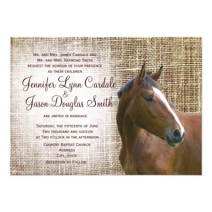 Rustic Horse Burlap Print Wedding Invitations Custom Invitations