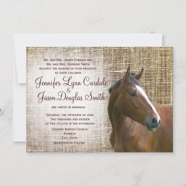 Rustic Horse Burlap Print Wedding Invitations (Front)
