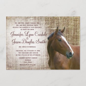 Rustic Horse Burlap Print Wedding Invitations by RusticCountryWedding at Zazzle