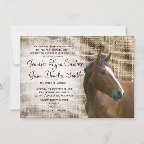 Rustic Horse Burlap Print Wedding Invitations