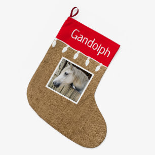 Rustic Horse Christmas Stocking 1 Photo Burlap