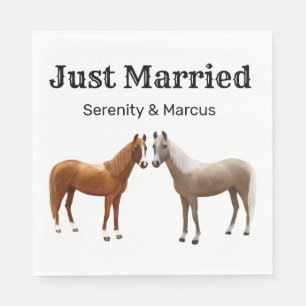 Rustic Horse Country Just Married Western Wedding Napkins