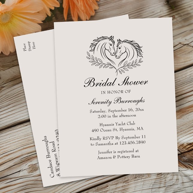 Rustic Horse Country Western Elegant Bridal Shower Invitation Postcard (Creator Uploaded)