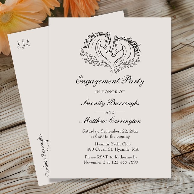Rustic Horse Country Western Engagement Party Invitation Postcard (Creator Uploaded)