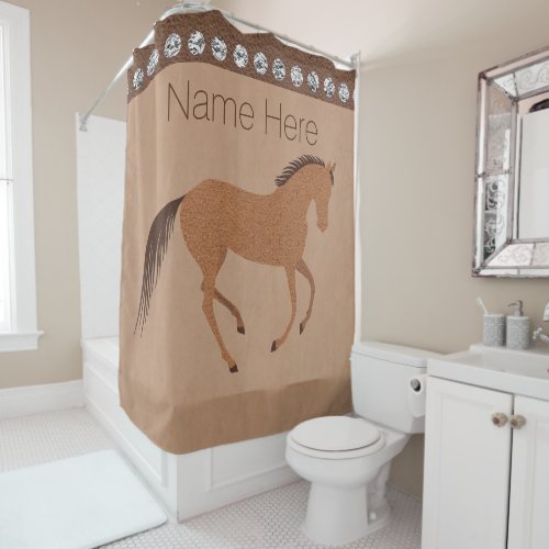 Rustic Horse Faux Leather Bath And Home Silver Shower Curtain