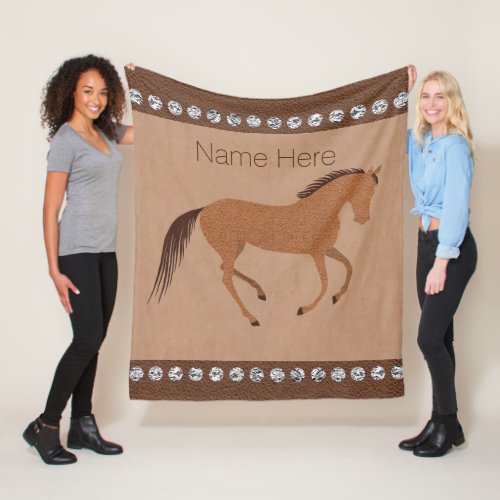 Rustic Horse Faux Leather Home Decor Equine Fleece Blanket