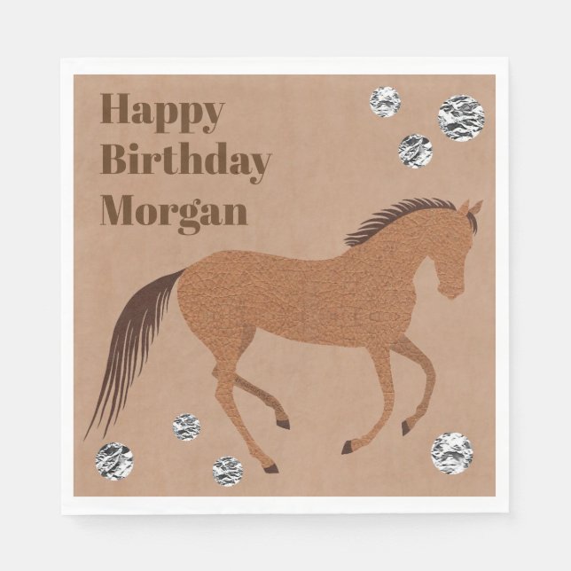 Rustic Horse Faux Leather Pony Birthday Party Napkins (Front)