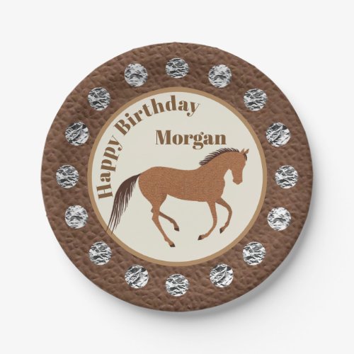 Rustic Horse Faux Leather Silver Concho Birthday Paper Plates