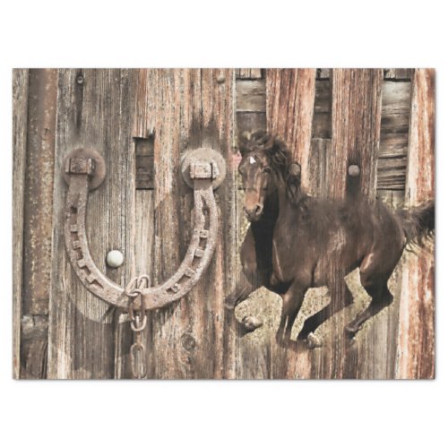 Rustic Horse Horseshoe on Barn Wood Tissue Paper