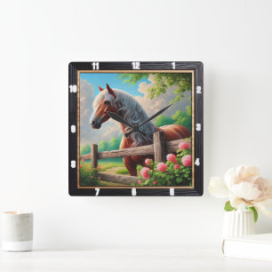 Rustic Horse Meadow Square Wall Clock