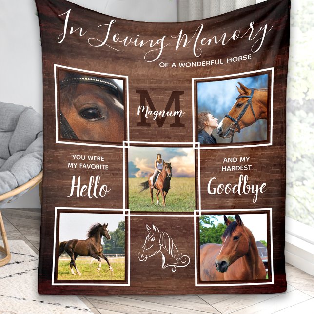 Rustic Horse Memorial Personalized Pet Loss Photo  Fleece Blanket (Creator Uploaded)