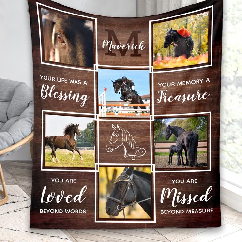 Rustic Horse Memorial Pet Loss Custom 6 Photo Fleece Blanket