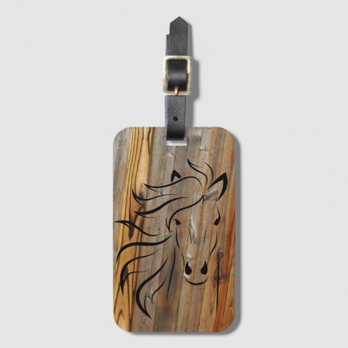 Rustic Horse on Wood  Luggage Tag