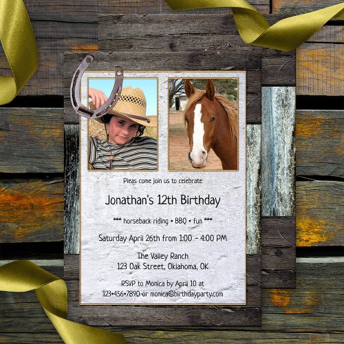 Rustic Horse Photo Kids Birthday Invitation