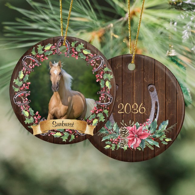 Rustic Horse Photo Personalized Christmas Ceramic Ornament (Creator Uploaded)