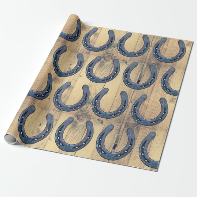 Rustic Horse Ranch Horseshoes & Barn Wood Planks Wrapping Paper (Unrolled)