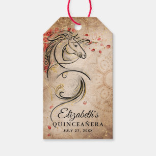 Rustic Horse Red Gold Quinceanera Thank You Favor Gift Tags