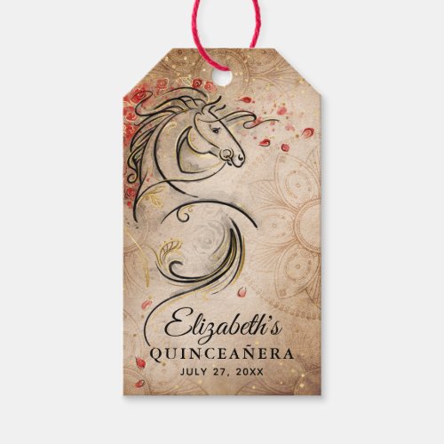 Rustic Horse Red Gold Quinceanera Thank You Favor Gift Tags