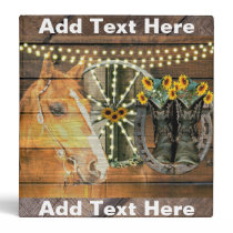 Rustic Horse Sunflowers Wagon Wheel Cowboy Boots 3 Ring Binder