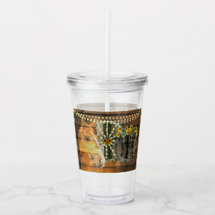 Rustic Horse Sunflowers Wagon Wheel Cowboy Boots Acrylic Tumbler