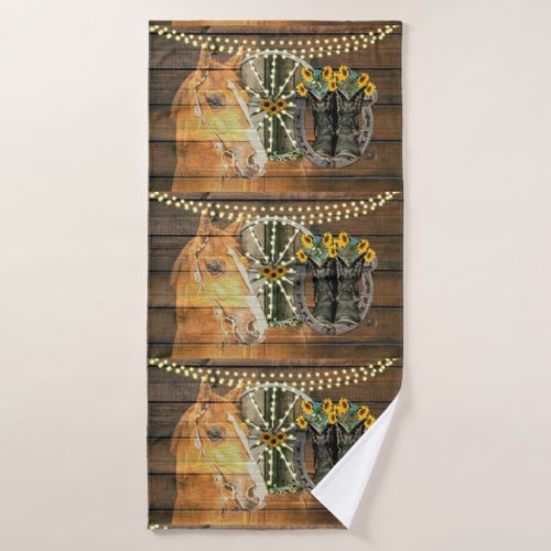 Rustic Horse Sunflowers Wagon Wheel Cowboy Boots Bath Towel