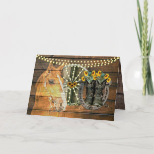 Rustic Horse Sunflowers Wagon Wheel Cowboy Boots Card