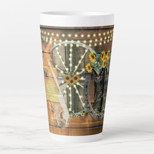 Rustic Horse Sunflowers Wagon Wheel Cowboy Boots Latte Mug