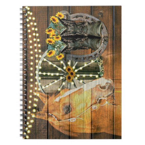 Rustic Horse Sunflowers Wagon Wheel Cowboy Boots Notebook