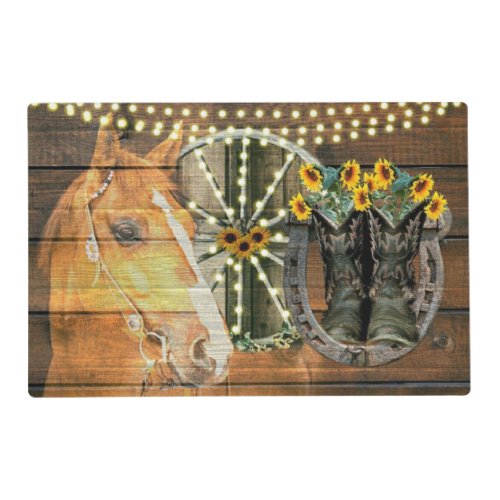 Rustic Horse Sunflowers Wagon Wheel Cowboy Boots Placemat
